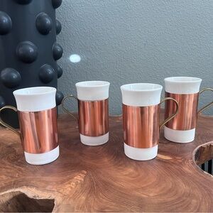 Vintage copper/ brass sleeved white ceramic mugs set of 4 ☕️
